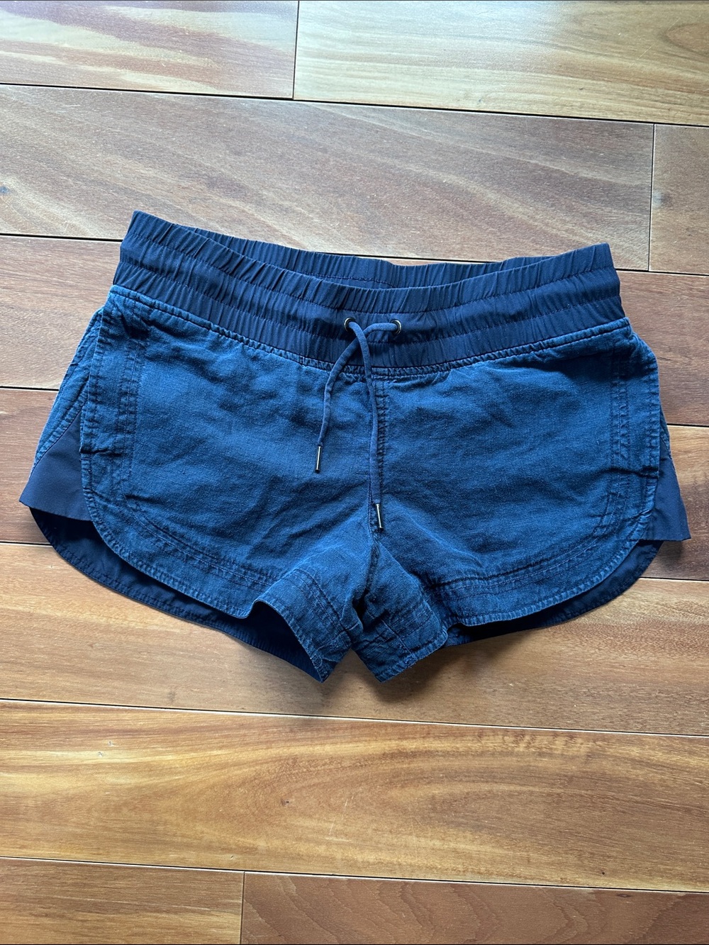 Athleta Cabo Linen Navy Blue Athletic Drawstring Shorts 8